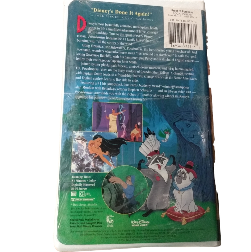 Disney Pocahontas Masterpiece VHS SEALED - Picture 2 of 3
